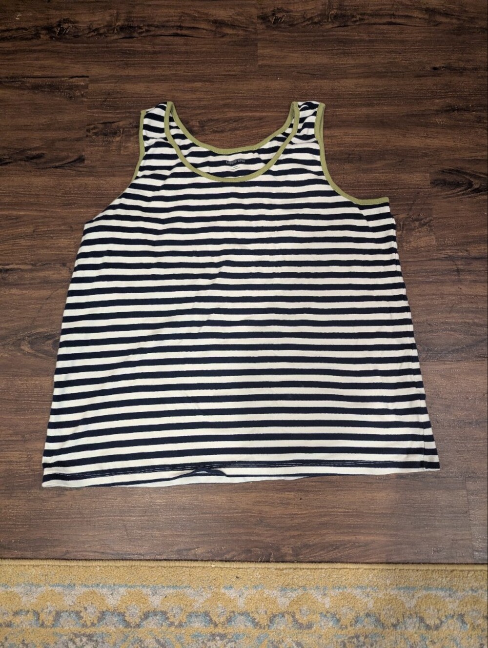 Lands' End Navy and White Striped Tank with Olive Trim